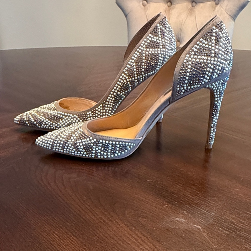 INC Silver Rhinestone Crystal D'Orsay Pumps Bridal Wedding Heels 8